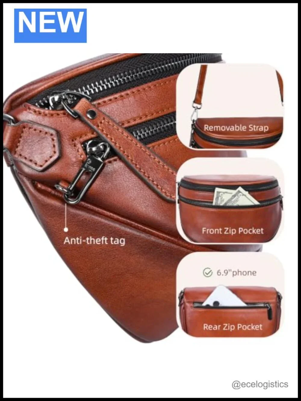 Genuine Leather Crossbody Bag Purse Handbag Adjustable Strap RFID